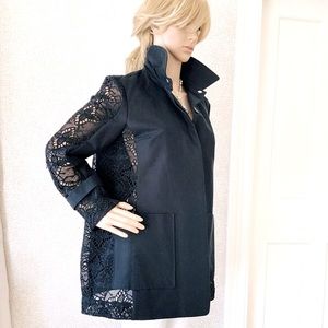 Maje black cotton jacket with lace panels 40